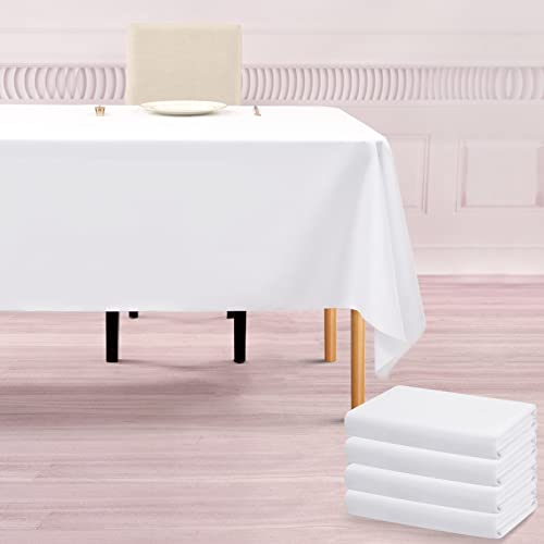 4 Packungen weiße Polyester-Tischdecke für 6 Ft Rechtecktische, 153 cm x 260 cm Polyester-Tischdecke, knitterfrei, waschbare Tischdecke, für Hochzeit, Geburtstag, Party, Bankette von Teruntrue