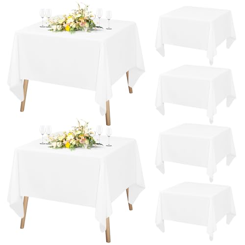 6 Packungen Weiße Tischdecke 132 x 132 cm (52 ​​x 52 Zoll), Kleine Tischdecke Weiße Stoff, Quadratisch Polyester Waschbar Kartentischdecke für Party, Restaurant, Hochzeit, Banketttisch von Teruntrue