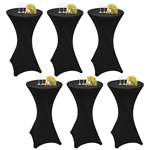 6 Stück Schwarz Stehtisch Hussen Stehtische, Stehtischhusse für Ø 60-65 cm Stehtische und Bistrotische, Stretch-Tischdecke mit Fußtaschen für Hochzeit Geburtstagsfeier Bankett(60 cm, Schwarz) von Teruntrue
