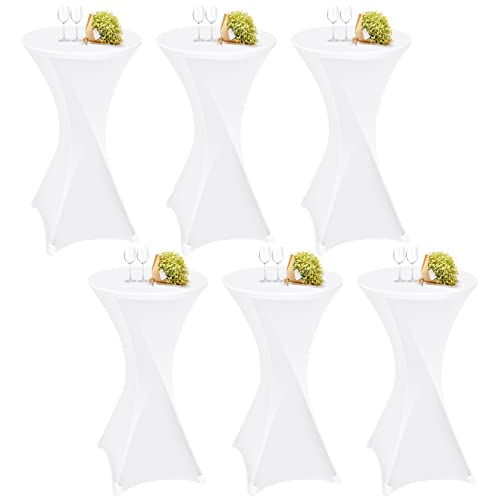 6 Stück weiß Stehtisch Hussen Stehtische, Stehtischhusse für Ø 60-65 cm Stehtische und Bistrotische, Stretch-Tischdecke mit Fußtaschen für Hochzeit Geburtstagsfeier Bankett(60 cm, weiß) von Teruntrue