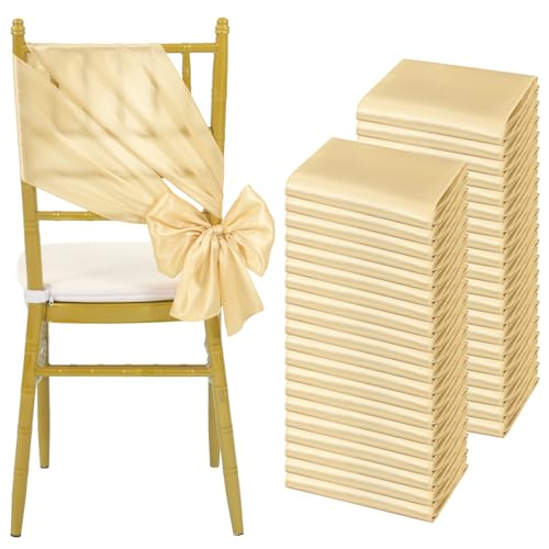 60 Stück Satin-Stuhlschärpen, Schleifen, universeller Stuhlbezug, Champagner-Schärpen, Stuhlschärpen für Hochzeitsempfang, Bankette, Partys, Hotelveranstaltungen, Stuhldekoration (17 x 200 cm) von Teruntrue