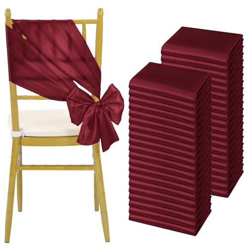 60 Stück Satin-Stuhlschärpen, Schleifen, universeller Stuhlbezug, burgunderrote Schärpen, Stuhlschärpen für Hochzeitsempfang, Bankette, Partys, Hotelveranstaltungen, Stuhldekoration (17 x 200 cm) von Teruntrue