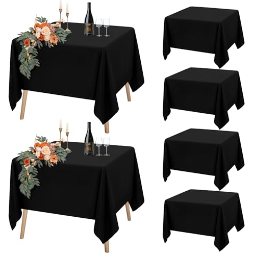 6er-Set Schwarze Quadratische Tischdecke 132 x 132 cm, Quadratische Partytischdecken für 60-90cm Tisch, Polyester Wasserdicht Waschbar Tischdecke für Hochzeit Buffet Camping Restaurant(53x53in) von Teruntrue