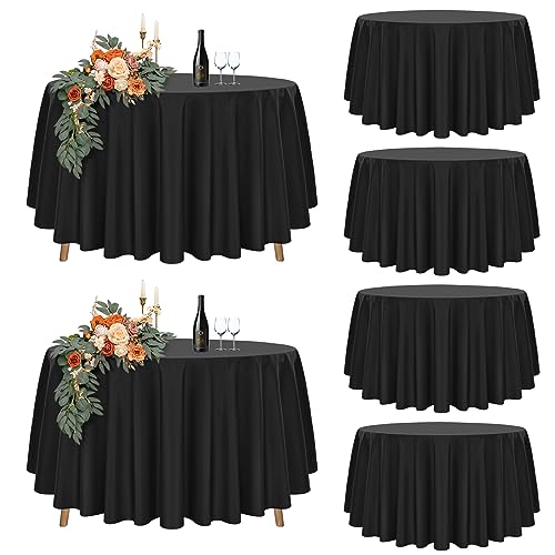 6er-Set Schwarze Runde Tischdecke 228cm Durchmesser, Runde Tischdecke für Ø90-180cm Tische, Polyester Wasserdicht Waschbar Runde Große Tischdecke für Hochzeit Party Buffet Camping Restaurant (90 Zoll) von Teruntrue