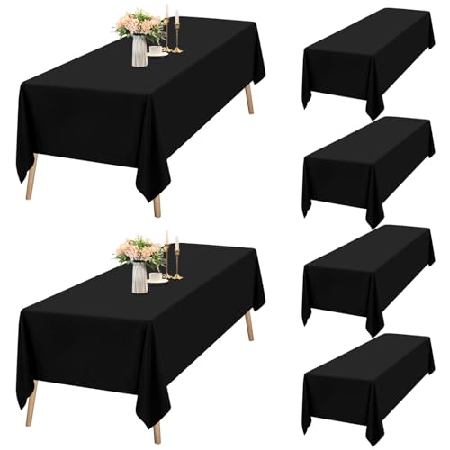 6er-Set Schwarze Tischdecken Rechteck 153 x 260 cm, wasserdichte Polyester Schwarze Tischdecken für 6ft Tisch, Waschbar Rechteckige Tischdecke für Party Hochzeit Buffet Camping Restaurant(60x102in) von Teruntrue