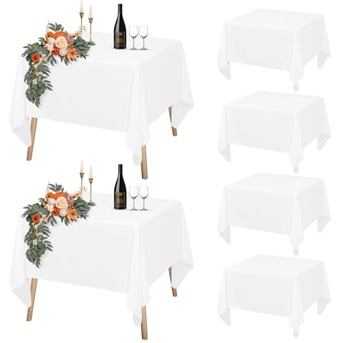 6er-Set Weiße Quadratische Tischdecke 132 x 132 cm, Quadratische Partytischdecken für 60-90cm Tisch, Polyester Wasserdicht Waschbar Tischdecke für Hochzeit Buffet Camping Restaurant(53x53in) von Teruntrue