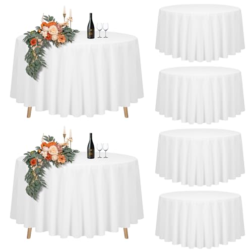 6er-Set Weiße Runde Tischdecke 275cm Durchmesser für Ø120-210cm Tische, Polyester Wasserdicht Waschbar Große für Hochzeit Party Buffet Camping Restaurant (108 Zoll) von Teruntrue