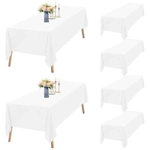 6er-Set Weiße Tischdecken Rechteck 153 x 320 cm, wasserdichte Polyester Weiße Tischdecken für 8ft Tabelle, Waschbar Rechteck Große Tischdecke für Party Hochzeit Buffet Camping Restaurant(60x126in) von Teruntrue