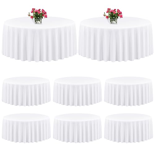 8 Packungen Premium-runde Tischdecke, 305 cm, weiße Polyester-Tischdecke, waschbar, Tischdecken aus Polyesterstoff, Tischdecke für Hochzeit, Party, Bankett, Buffet, Urlaub, Abendessen (weiß, 305 cm) von Teruntrue