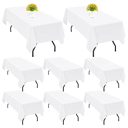 8er-Pack weiße Polyester-Tischdecke für 8 Fuß große rechteckige Tische, 153 x 320 cm, Polyester-Stoff-Tischdecke, knitterfrei, waschbar, Tischdecke, für Hochzeit, Geburtstag, Party, Bankett-Dekoration 8er-Pack weiße Polyester-Tischdecke für 8 Fuß große rechteckige Tische, 153 x 320 cm, Polyester-Stoff-Tischdecke, knitterfrei, waschbar, Tischdecke, für Hochzeit, Geburtstag, Party, Bankett-Dekoration von Teruntrue
