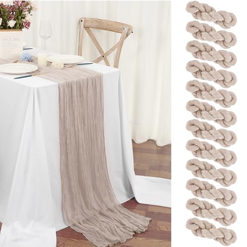 Teruntrue 12 Stück Käsetuch Tischläufer 55x300 cm Boho Gaze Käsetuch Tischläufer für Hochzeit, Party, Babyfeier, Brautshower, Geburtstag-Dekorationen(Braun/Grau gemischt mit Hellen Pink und Lila) von Teruntrue