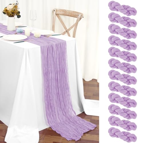 Teruntrue 12 Stück Tischläufer Lila 55x300 cm Boho Gaze Käsetuch Tischläufer für Hochzeit, Party, Babyfeier, Brautshower, Geburtstag-Dekorationen von Teruntrue