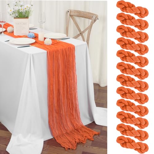 Teruntrue 12 Stück Tischläufer Orange 55x300 cm Boho Gaze Käsetuch Tischläufer für Hochzeit, Party, Babyfeier, Brautshower, Geburtstag-Dekorationen von Teruntrue
