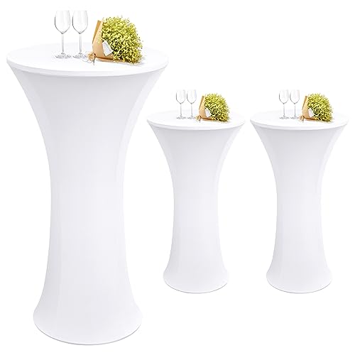 Teruntrue 3 Stück stehtisch hussen stehtische 60 x 110 cm Spandex Stretch Tischdecke, für Tische mit rundem Boden Tische mit runder Fußplatte Runder Bistrotisch Stehtisch(60cm, weiß) von Teruntrue