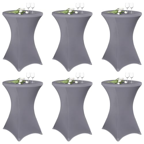 Teruntrue 6 Stück Stehtisch Hussen 80cm,Hussen Stehtische Hellgrau für Ø 80-85 cm Stehtische und Bistrotische, Stretch-Tischdecke mit Fußtaschen für Hochzeit Geburtstagsfeier Bankett(80 cm, Hellgrau) von Teruntrue
