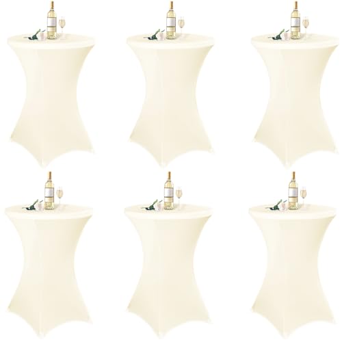 Teruntrue 6 Stück stehtischhusse Beige, Stehtischhusse für Ø 80-85 cm Stehtische und Bistrotische, Stretch-Tischdecke mit Fußtaschen für Hochzeit Geburtstagsfeier Bankett(80 cm, Beige) von Teruntrue