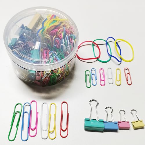 Büroklammern, Binderklammern, 200 Stück, farbige Büroklammern-Set, Schulbedarf, verschiedene Größen, Büroklammern, Gummibänder für Büro- und Schulbedarf, Dokumenten-Organisation von Terura