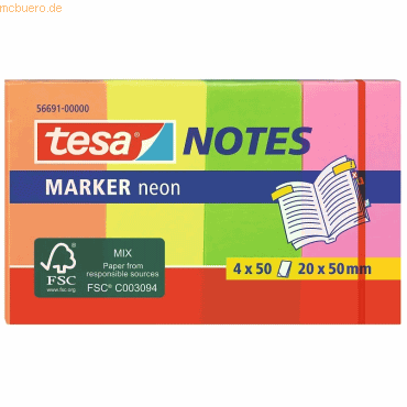 10 x Tesa Haftmarker 20x50mm VE=4x50 Blatt 4 Farben neon von Tesa