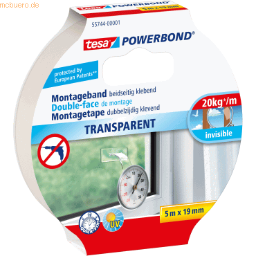 10 x Tesa Montageband Powerbond Transparent 19mmx5m von Tesa