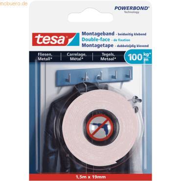 Tesa Montageband Ultra stark für Fliesen und Metall 1,5mx19mm (100kg/m Tesa Montageband Ultra stark für Fliesen und Metall 1,5mx19mm (100kg/m von Tesa