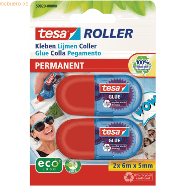 5 x Tesa Kleberoller Mini permanent 6mx5mm blau VE=2 Stück Blister von Tesa