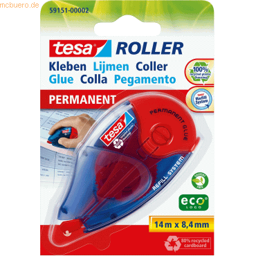 5 x Tesa Kleberoller tesa Roller ecoLogo 8,5mmx14m permanent (Blister) von Tesa