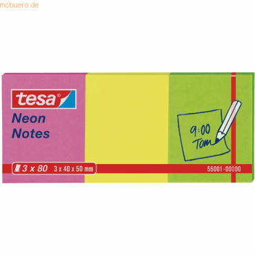 4 x Tesa Haftnotizen tesa Neon Notes 40x50mm 3x80 Blatt pink/gelb/grün von Tesa
