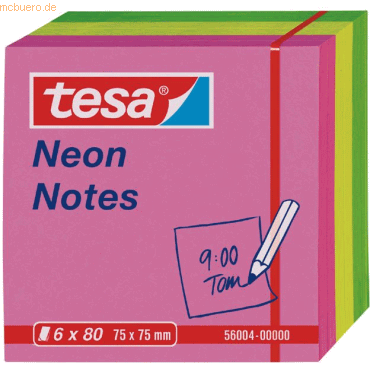 Tesa Haftnotizen tesa Neon Notes 75x75mm 6x80 Blatt pink/gelb/grün von Tesa