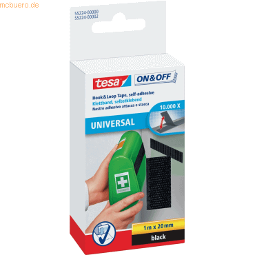 6 x Tesa Klettband Velcro zum Aufkleben 1m x 20mm schwarz von Tesa