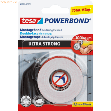 12 x Tesa Montageband Powerbond Ultra Strong 19mmx1,5m von Tesa