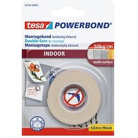 tesa Montageband POWERBOND Indoor 55740 doppelseitiges Klebeband weiß 19,0 mm x 1,5 m 1 Rolle von Tesa