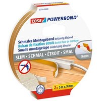 tesa Montageband POWERBOND schmal 55714 doppelseitiges Klebeband weiß 9,0 mm x 5,0 m 2 Rollen von Tesa