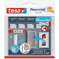 tesa Powerstrips Click MEDIUM Slim Klett-Klebestreifen für max. 5,0 kg, 1,0 x 8,0 cm, 4 St. von Tesa