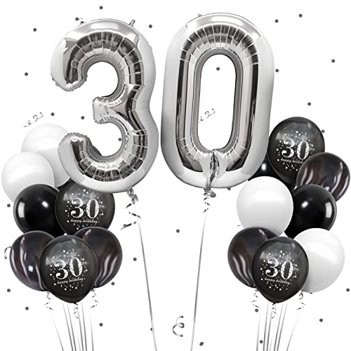 30 Geburtstag Männer Luftballon 30. Geburtstag Deko Silber Schwarz Geburtstagdeko 30 Jahr Happy Birthday Luftballons für Geburtstag Mann Junge von Teselife