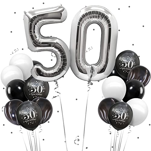 50 Geburtstag Männer Luftballon 50. Geburtstag Deko Silber Schwarz Geburtstagdeko 50 Jahr Happy Birthday Luftballons für Geburtstag Mann Junge von Teselife