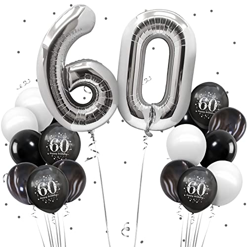 60 Geburtstag Männer Luftballon 60. Geburtstag Deko Silber Schwarz Geburtstagdeko 60 Jahr Happy Birthday Luftballons für Geburtstag Mann Junge von Teselife