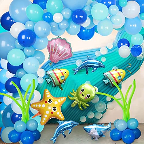 Meerestiere Geburtstagsfeier Dekorationen für Jungen Blau Weiß Party Luftballons Girlande Bogen Kit mit Meerestieren Delphin Seestern Fisch Ballon für Jungen Kinder Baby Partyzubehör von Teselife