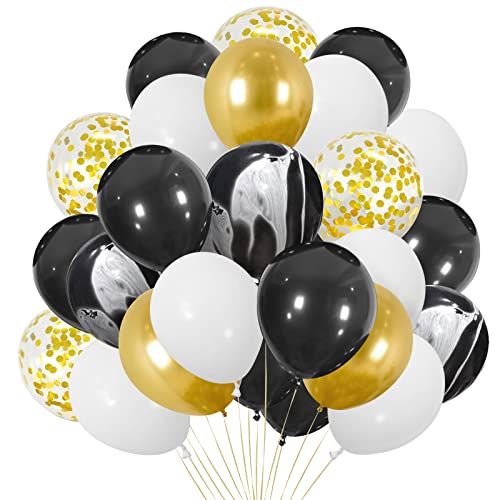 Schwarzgoldene Luftballons, 30 Stück 12 Zoll Metallic-Gold Konfetti Latex mattschwarz Marmorballon, Heliumballons für Geburtstag, Hochzeit, Feiern, Festivals, Abschlussfeiern, Karneval, Themenpartys von Teselife