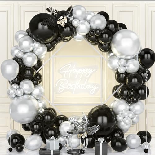 Teselife Luftballons Girlande Schwarz Silber, 119 Stück Ballons Metallic Silber und Schwarz Latex Luftballon Junge Männer Kind Geburtstag Hochzeit Jubiläum Verlobung Abschlussfeier Bachelor Party Deko Teselife Luftballons Girlande Schwarz Silber, 119 Stück Ballons Metallic Silber und Schwarz Latex Luftballon Junge Männer Kind Geburtstag Hochzeit Jubiläum Verlobung Abschlussfeier Bachelor Party Deko von Teselife