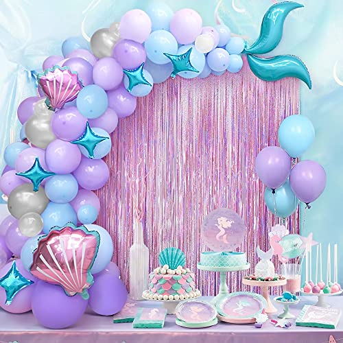 Teselife Meerjungfrau Schwanz Ballon Girlande Ballonbogen Kit, 89 Stück Blau Lila Luftballons Folienfransenvorhang Set für Mädchen Kinder Meerjungfrau Geburtstag Party Hochzeit Dekoration Deko Teselife Meerjungfrau Schwanz Ballon Girlande Ballonbogen Kit, 89 Stück Blau Lila Luftballons Folienfransenvorhang Set für Mädchen Kinder Meerjungfrau Geburtstag Party Hochzeit Dekoration Deko von Teselife