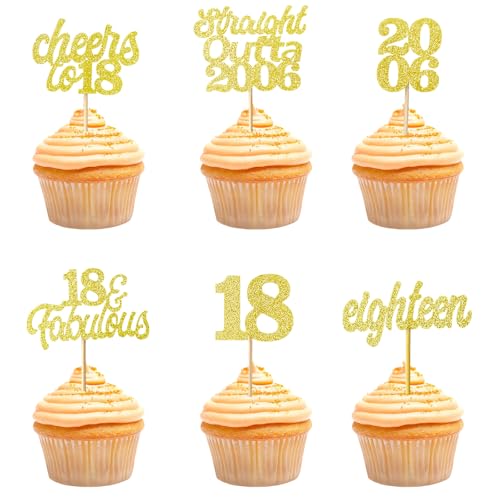 Teselife Tortendeko 18 Geburtstag Junge Mädchen, 24 Stück Glitzer Gold 18. Geburtstag Cupcake Topper Geburtstagsdeko von 2006 für 18er Geburtstag Party Torten Kuchen Deko Teselife Tortendeko 18 Geburtstag Junge Mädchen, 24 Stück Glitzer Gold 18. Geburtstag Cupcake Topper Geburtstagsdeko von 2006 für 18er Geburtstag Party Torten Kuchen Deko von Teselife