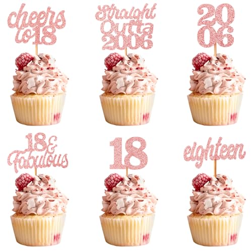 Teselife Tortendeko 18 Geburtstag Junge Mädchen, 24 Stück Glitzer Rose Gold 18. Geburtstag Cupcake Topper Geburtstagsdeko von 2006 für 18er Geburtstag Party Torten Kuchen Deko Teselife Tortendeko 18 Geburtstag Junge Mädchen, 24 Stück Glitzer Rose Gold 18. Geburtstag Cupcake Topper Geburtstagsdeko von 2006 für 18er Geburtstag Party Torten Kuchen Deko von Teselife