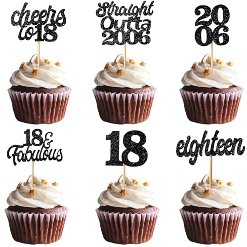 Teselife Tortendeko 18 Geburtstag Junge Mädchen, 24 Stück Glitzer Schwarz 18. Geburtstag Cupcake Topper Geburtstagsdeko von 2006 für 18er Geburtstag Party Torten Kuchen Deko Teselife Tortendeko 18 Geburtstag Junge Mädchen, 24 Stück Glitzer Schwarz 18. Geburtstag Cupcake Topper Geburtstagsdeko von 2006 für 18er Geburtstag Party Torten Kuchen Deko von Teselife