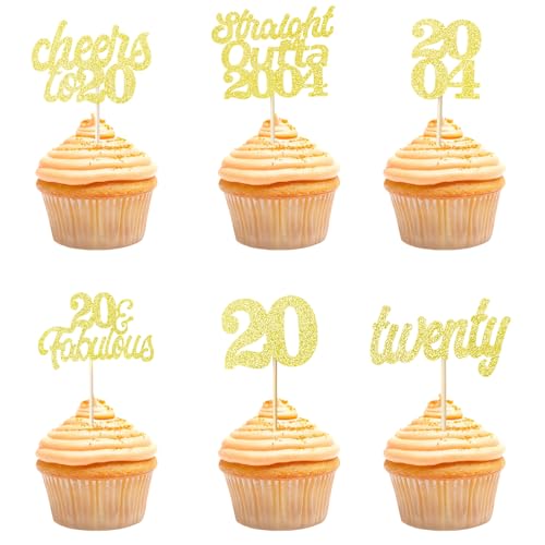 Teselife Tortendeko 20 Geburtstag Frau Mann, 24 Stück Glitzer Gold 20. Geburtstag Cupcake Topper Geburtstagsdeko von 2004 für 20er Geburtstag Party Torten Kuchen Deko Teselife Tortendeko 20 Geburtstag Frau Mann, 24 Stück Glitzer Gold 20. Geburtstag Cupcake Topper Geburtstagsdeko von 2004 für 20er Geburtstag Party Torten Kuchen Deko von Teselife