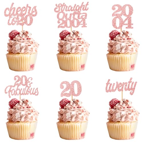 Teselife Tortendeko 20 Geburtstag Frau Mann, 24 Stück Glitzer Rose Gold 20. Geburtstag Cupcake Topper Geburtstagsdeko von 2004 für 20er Geburtstag Party Torten Kuchen Deko Teselife Tortendeko 20 Geburtstag Frau Mann, 24 Stück Glitzer Rose Gold 20. Geburtstag Cupcake Topper Geburtstagsdeko von 2004 für 20er Geburtstag Party Torten Kuchen Deko von Teselife