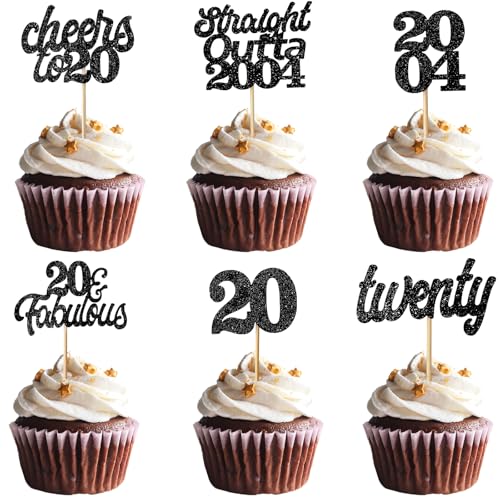 Teselife Tortendeko 20 Geburtstag Frau Mann, 24 Stück Glitzer Schwarz 20. Geburtstag Cupcake Topper Geburtstagsdeko von 2004 für 20er Geburtstag Party Torten Kuchen Deko Teselife Tortendeko 20 Geburtstag Frau Mann, 24 Stück Glitzer Schwarz 20. Geburtstag Cupcake Topper Geburtstagsdeko von 2004 für 20er Geburtstag Party Torten Kuchen Deko von Teselife