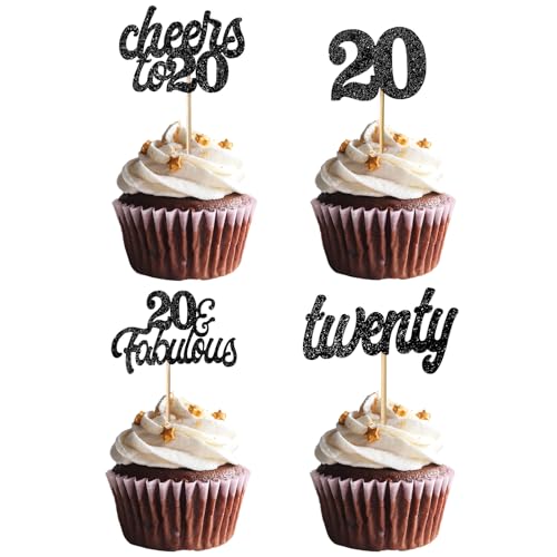 Teselife Tortendeko 20. Geburtstag: 24 Stück Glitzernde Cupcake Topper Schwarz für 20er Geburtstag Party Torten Kuchen Deko Teselife Tortendeko 20. Geburtstag: 24 Stück Glitzernde Cupcake Topper Schwarz für 20er Geburtstag Party Torten Kuchen Deko von Teselife