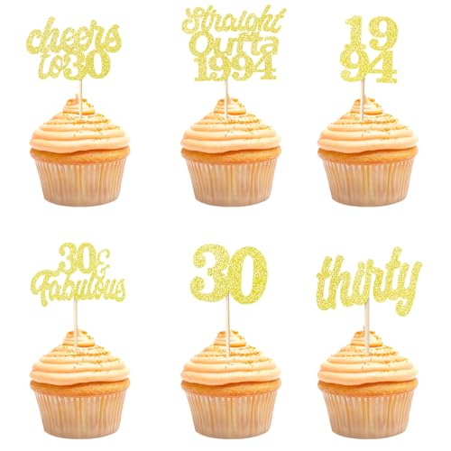 Teselife Tortendeko 30 Geburtstag Frau Mann, 24 Stück Glitzer Gold 30. Geburtstag Cupcake Topper Geburtstagsdeko von 1994 für 30er Geburtstag Party Torten Kuchen Deko Teselife Tortendeko 30 Geburtstag Frau Mann, 24 Stück Glitzer Gold 30. Geburtstag Cupcake Topper Geburtstagsdeko von 1994 für 30er Geburtstag Party Torten Kuchen Deko von Teselife