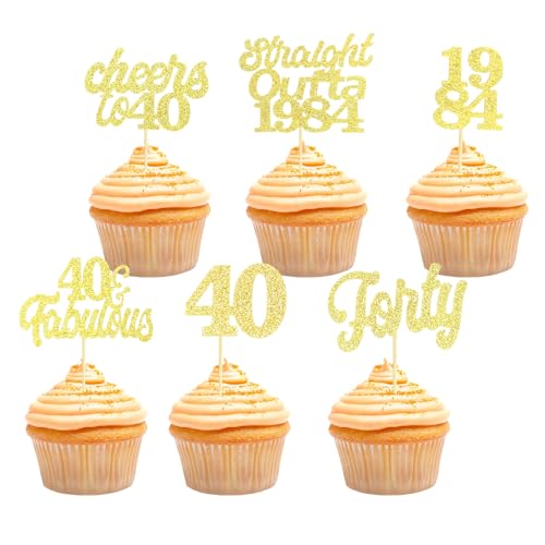 Teselife Tortendeko 40 Geburtstag Frau Mann, 24 Stück Glitzer Gold 40. Geburtstag Cupcake Topper Geburtstagsdeko von 1984 für 40er Geburtstag Party Torten Kuchen Deko Teselife Tortendeko 40 Geburtstag Frau Mann, 24 Stück Glitzer Gold 40. Geburtstag Cupcake Topper Geburtstagsdeko von 1984 für 40er Geburtstag Party Torten Kuchen Deko von Teselife