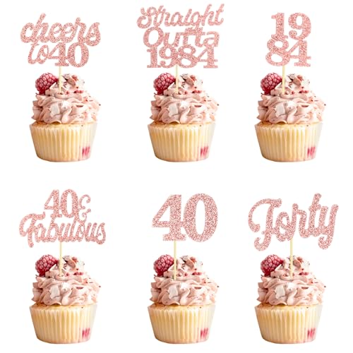 Teselife Tortendeko 40 Geburtstag Frau Mann, 24 Stück Glitzer Rose Gold 40. Geburtstag Cupcake Topper Geburtstagsdeko von 1984 für 40er Geburtstag Party Torten Kuchen Deko Teselife Tortendeko 40 Geburtstag Frau Mann, 24 Stück Glitzer Rose Gold 40. Geburtstag Cupcake Topper Geburtstagsdeko von 1984 für 40er Geburtstag Party Torten Kuchen Deko von Teselife